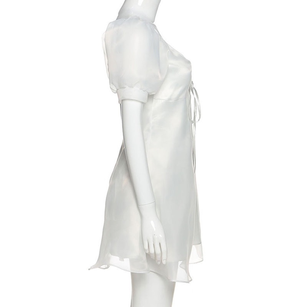 Korean Satin Layered Mini White Dress - Picture 7 of 13